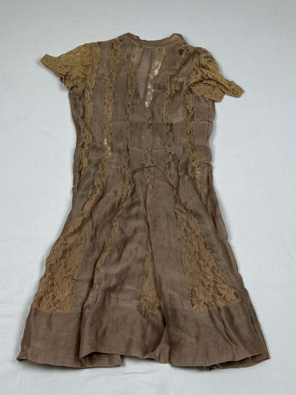 Chan Luu Brown Silk and Lace Flare Short Sleeve Dress Size S - Picture 2 of 6